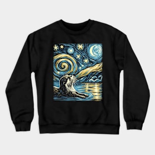 Whisker Wonderland Otter Elegance, Starry Night for Wildlife Lovers Crewneck Sweatshirt